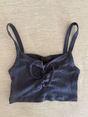 Women's Navy Blue Tie-Front Cropped Tank Top